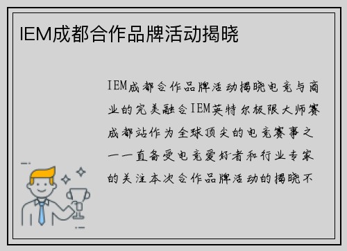 IEM成都合作品牌活动揭晓