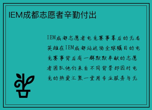 IEM成都志愿者辛勤付出