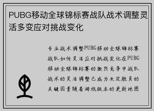 PUBG移动全球锦标赛战队战术调整灵活多变应对挑战变化