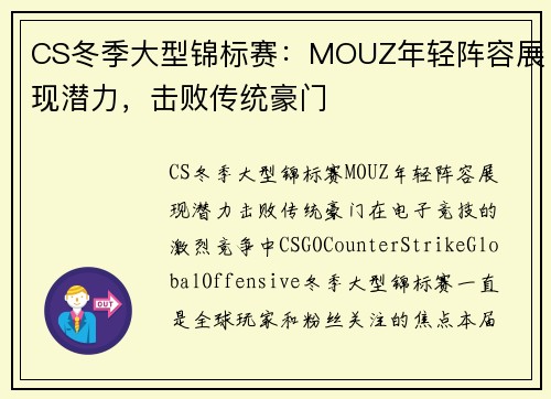 CS冬季大型锦标赛：MOUZ年轻阵容展现潜力，击败传统豪门