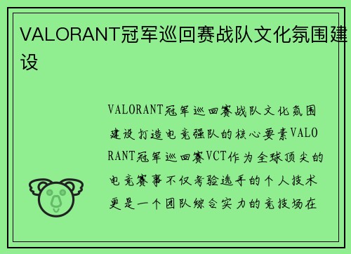 VALORANT冠军巡回赛战队文化氛围建设