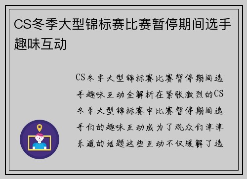 CS冬季大型锦标赛比赛暂停期间选手趣味互动