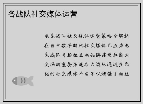 各战队社交媒体运营