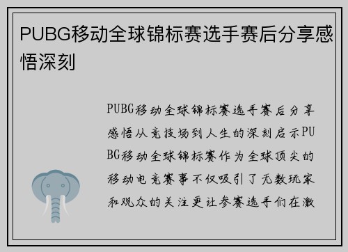 PUBG移动全球锦标赛选手赛后分享感悟深刻